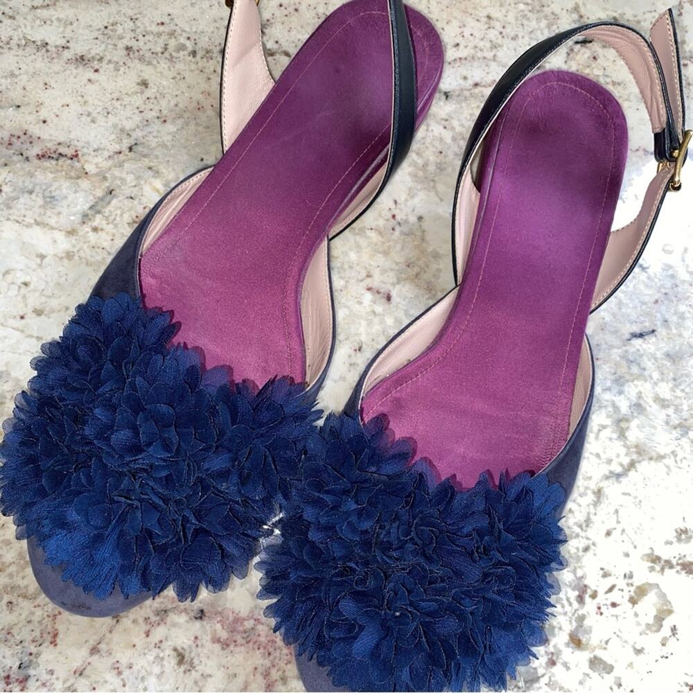 Pokemaoke $400 Zelena Blue Flower Suede Sandals Sling Back Italy 40 US 8 - Picture 3 of 13
